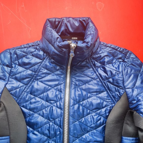 Guess puffer weatherproof jacket dark blue and black women's size M - Picture 2 of 9